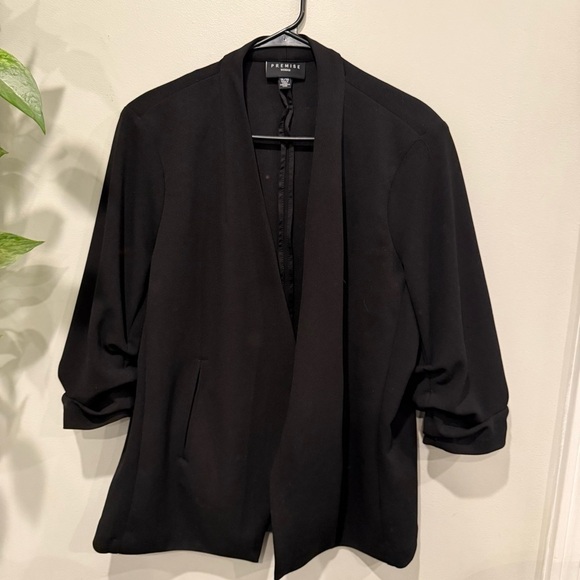 Premise Woman Relaxed Blazer Cardigan with Rouched Sleeves Size 1XL Black - Picture 3 of 5